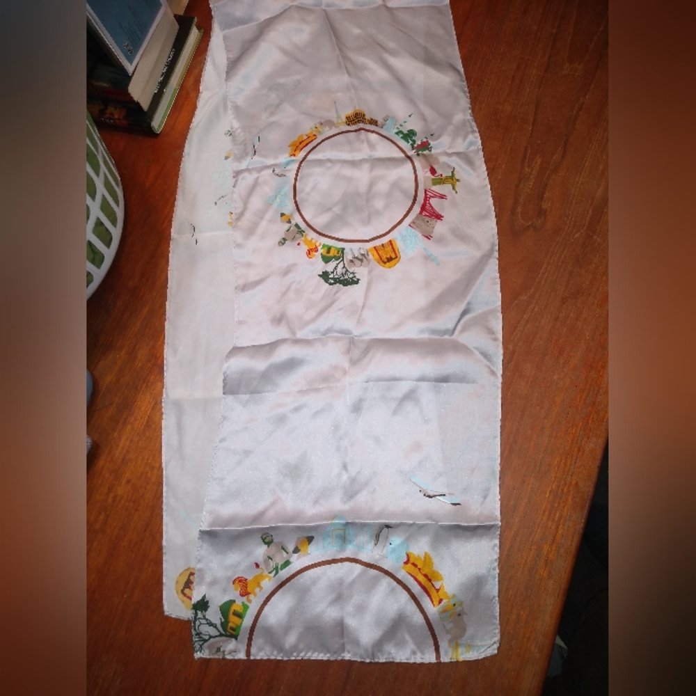 Long Scarf, 100% Silk, Hand Made Travel Theme, Africa, Brazil, France, A…